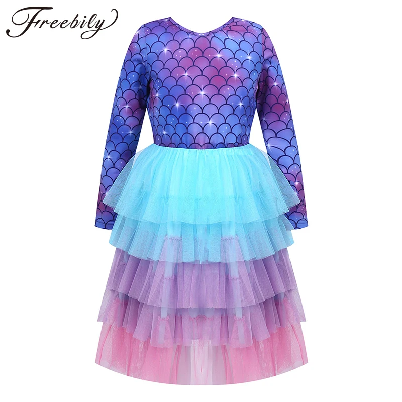 Многослойное платье с цветочным узором для девочек Юбка-пачка в стиле Русалочки