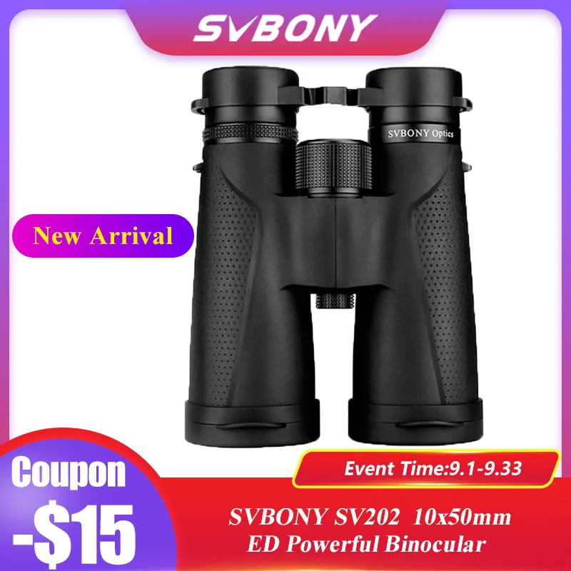 

Бинокль SVBONY SV202, профессиональный телескоп 10 х50 из ED-стекла, мощный Водонепроницаемый IPX7 бинокль для охоты с призмой Bak4