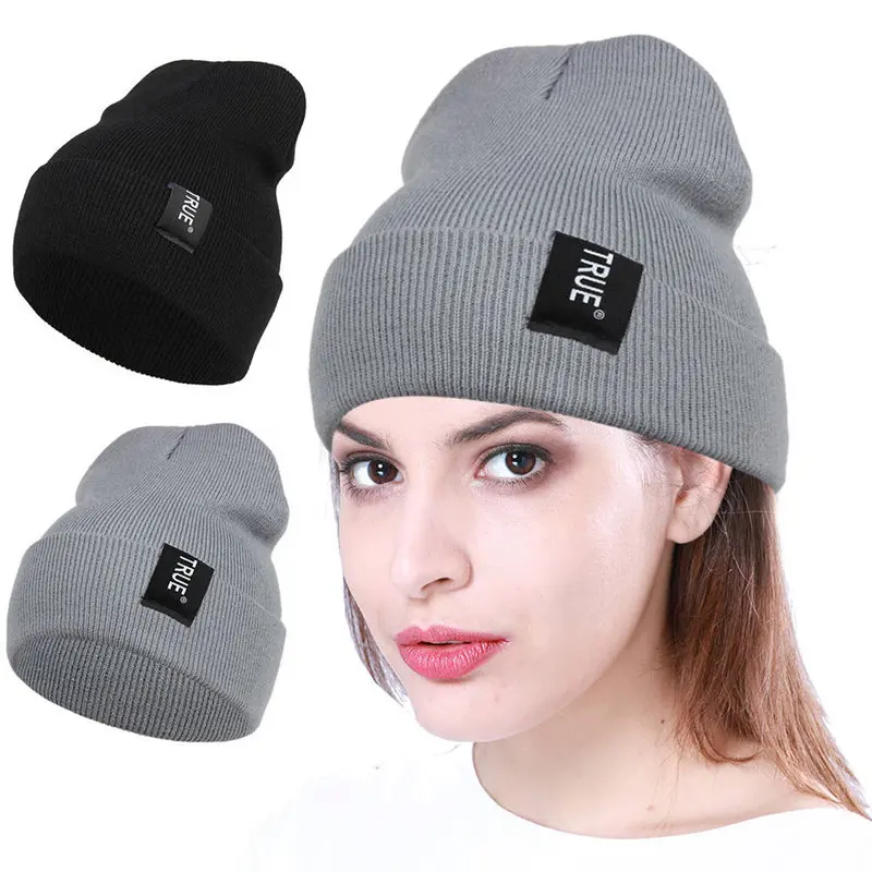 

Letter True Casual Beanies For Men Women Fashion Knitted Winter Hat Solid Color Hip-hop Skullies Hat Bonnet Unisex Cap Gorro