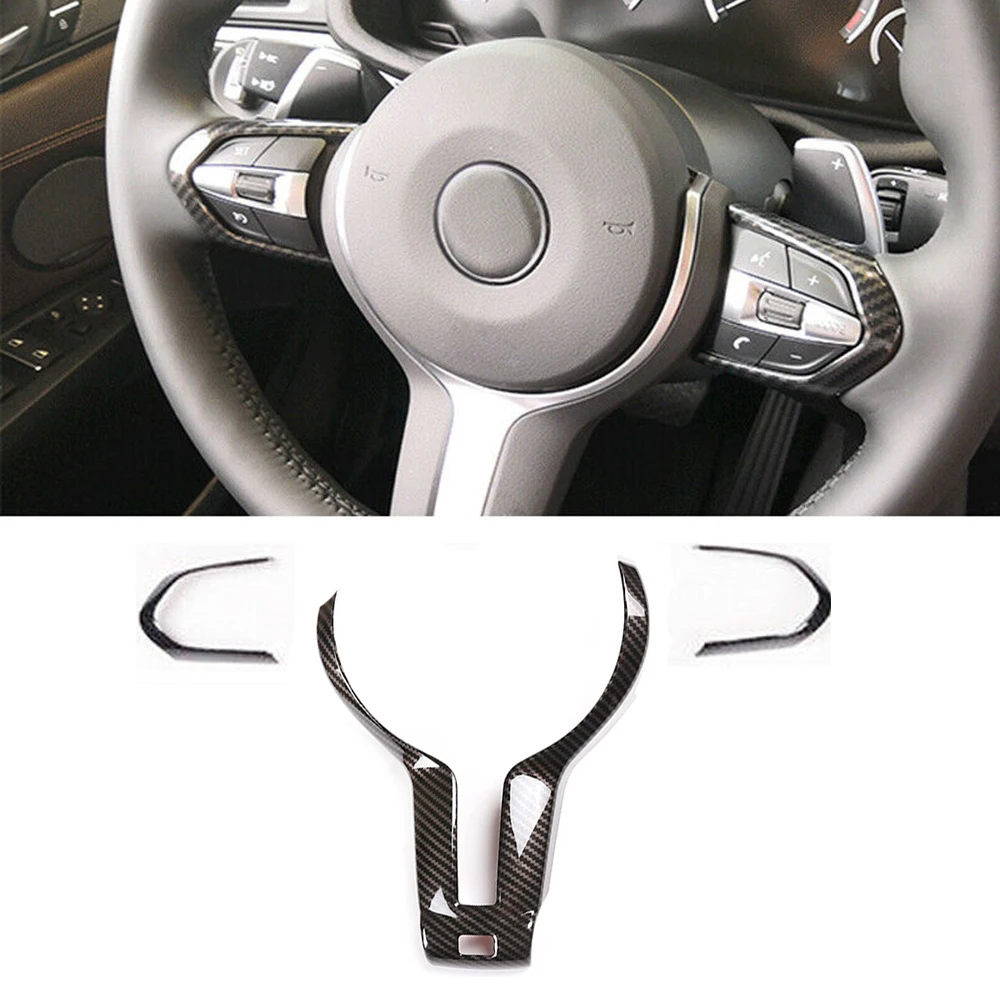 

Accesories Steering Wheel Trim Glossy 3pcs Set Parts Carbon Cover Black