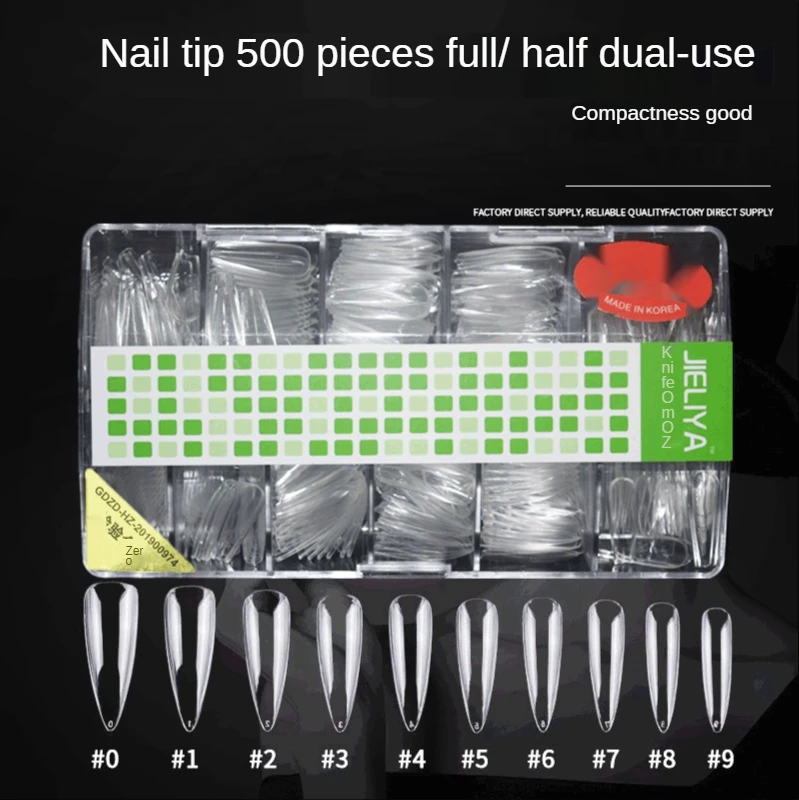

500PCS/ Box Full/ Half Acrylic Nail Tips Clear/ Milky/ Natural Coffin No.0-9 False Nails Art Tips Manicure Tool Artificial#SDG23