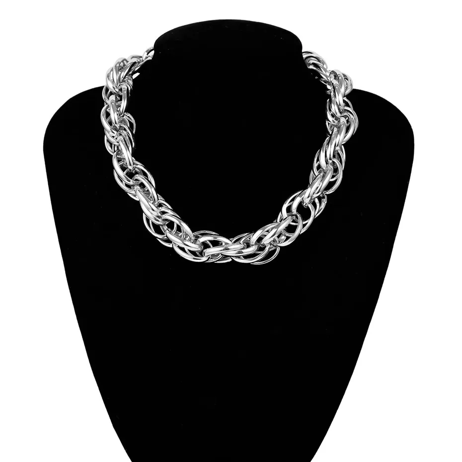Silver Color Панк готический большой чокер с массивной цепью ожерелье воротник аксессуары стимпанк Мужская кубинская Толстая Твист цепь ожерелье для женщин ювелирные изделия - Окраска металла: Silver Color