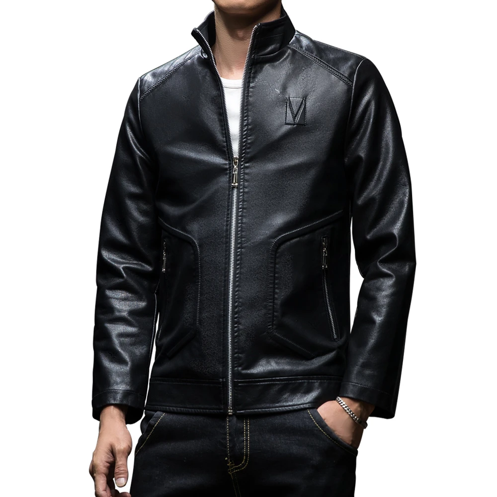 Мужская Осенняя брендовая Повседневная мотоциклетная кожаная куртка из
