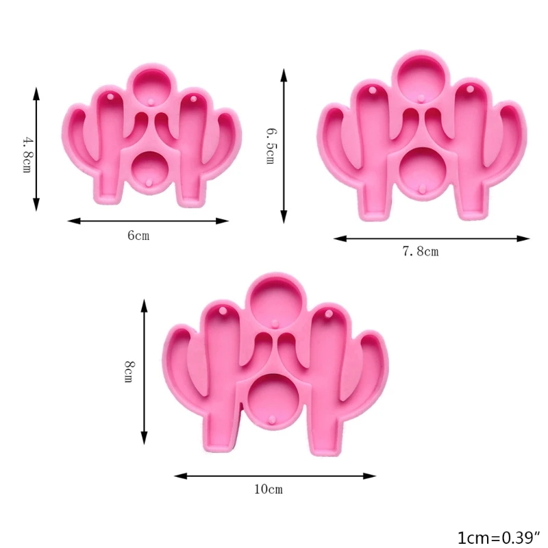 

Q0KE S/M/L Super Glossy Cactus Earring Mold Silicone Mold Epoxy Resin Jewelry Mold Resin Casting Pendant Mold for Diy