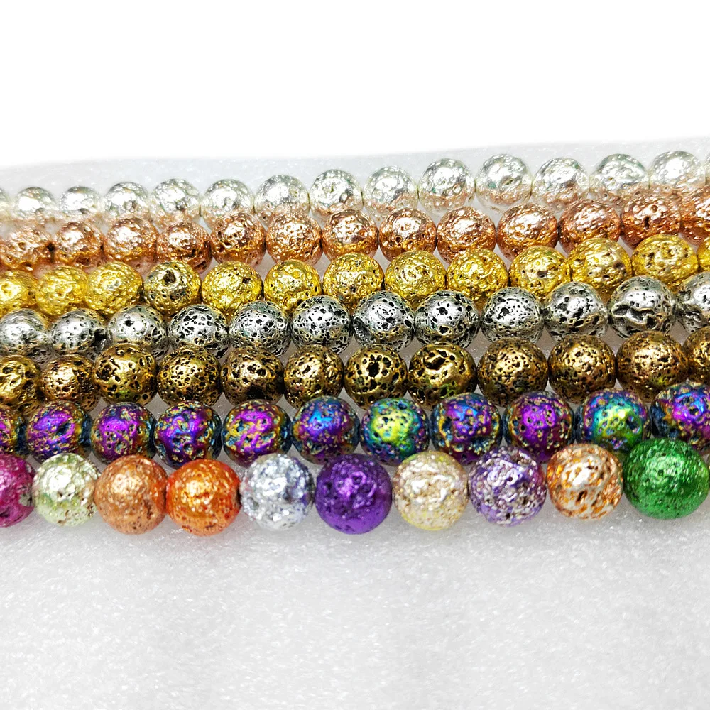 Позолоченные серебряные лавовые бусины из розового золота вулканические камни