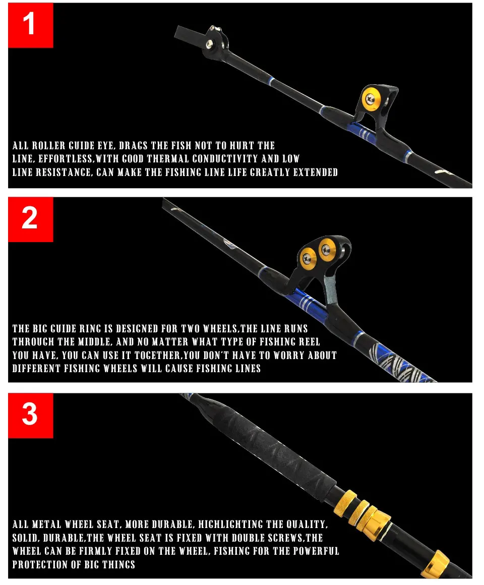 

Topline Tackle Boat fishing rod 103cm Blue Spear 100lbs 130lbs 2+1 swivel guide with alu bent butt trolling fishing rods