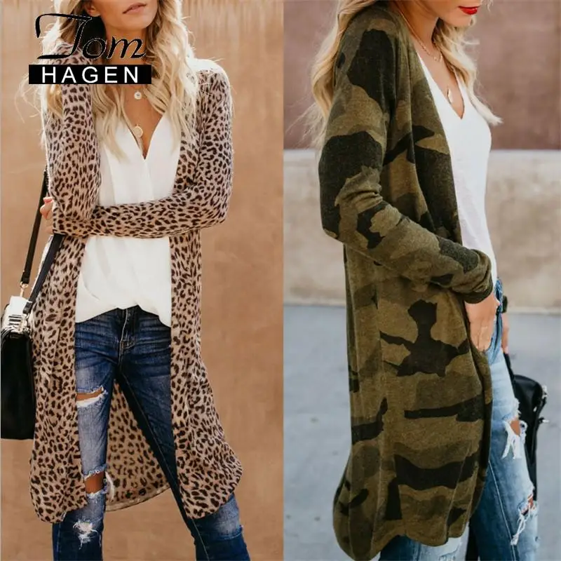 Осенние женские куртки размера плюс длинная куртка Камуфляжный кардиган
