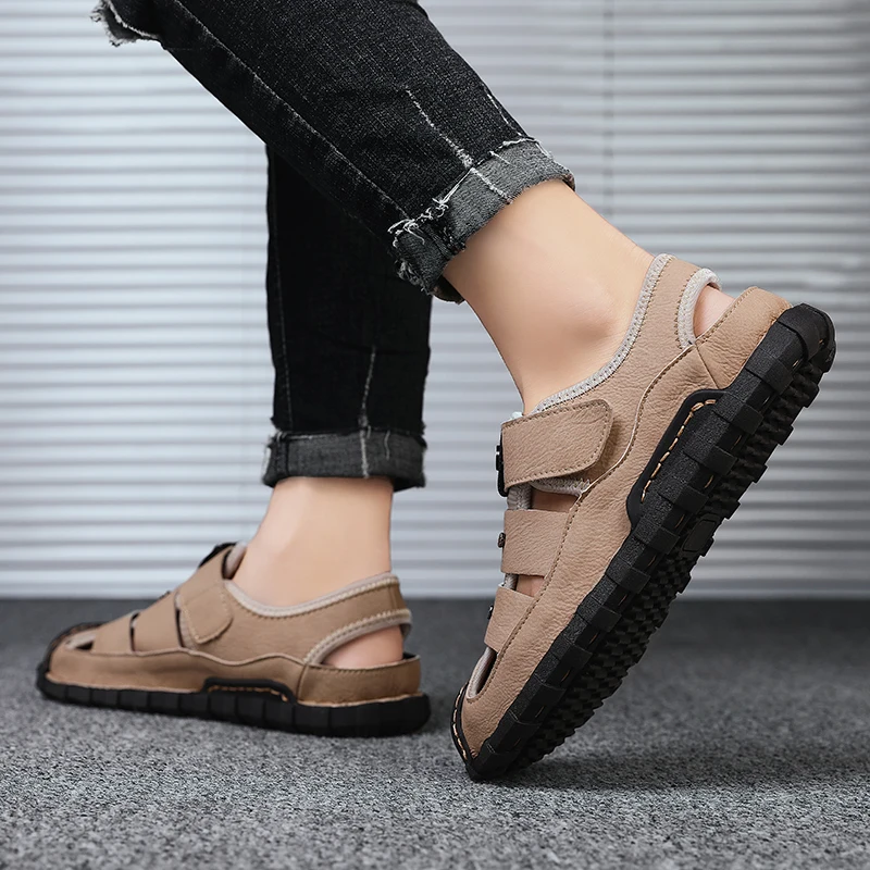 

New Leather Men's Sandals Handmade Classic Summer Mens Shoes Sandalias Outdoor Men Roman Beach Sandals Size 39-48