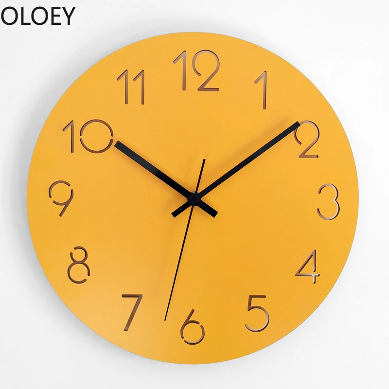 Wood Large Wall Clock Watch 3d Modern Living Room Bedroom Silent Yellow Clocks Vintage Home Decor Kitchen Office Horloge | Дом и сад