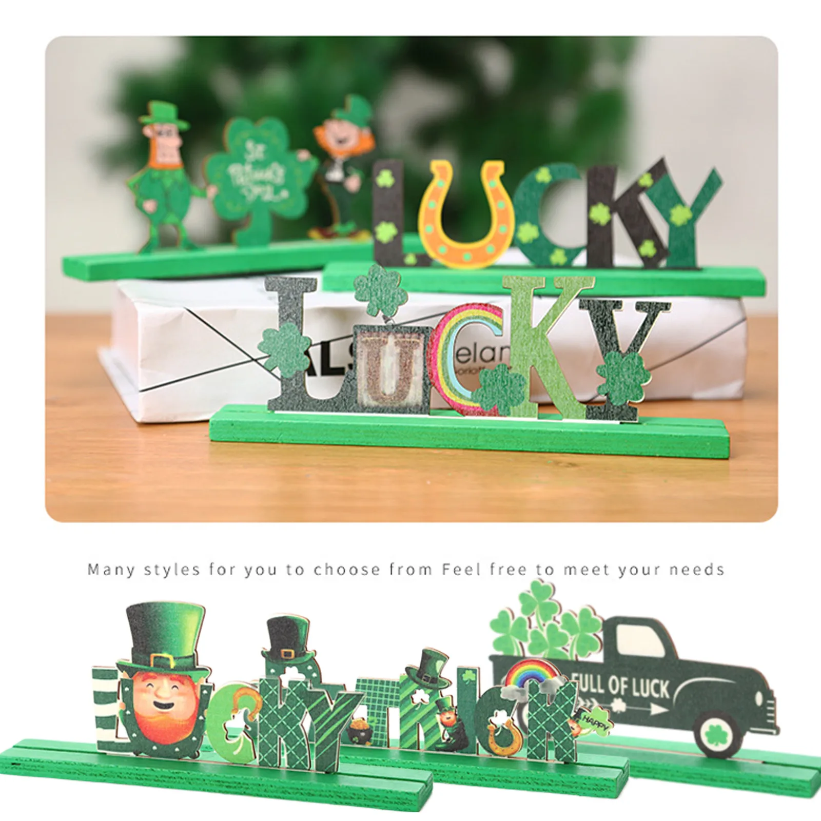 Деревянное украшение Lukcy на День Св. Патрика зеленое для дома подарки рукоделия