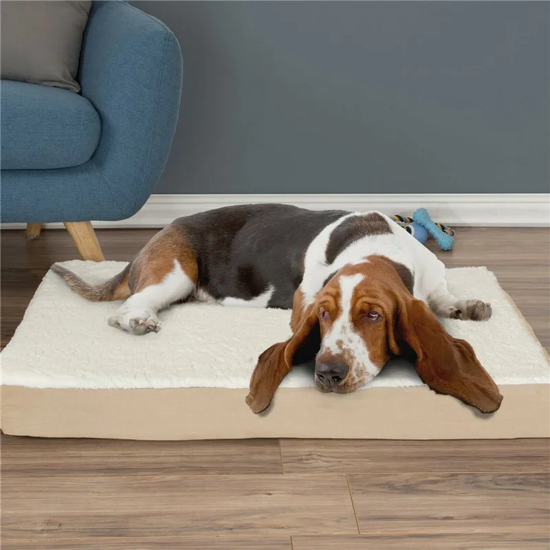 

Orthopedic Dog Bed Memory Foam Cozy Sherpa 36 x 27 x 4 Washable Cover Large-Tan