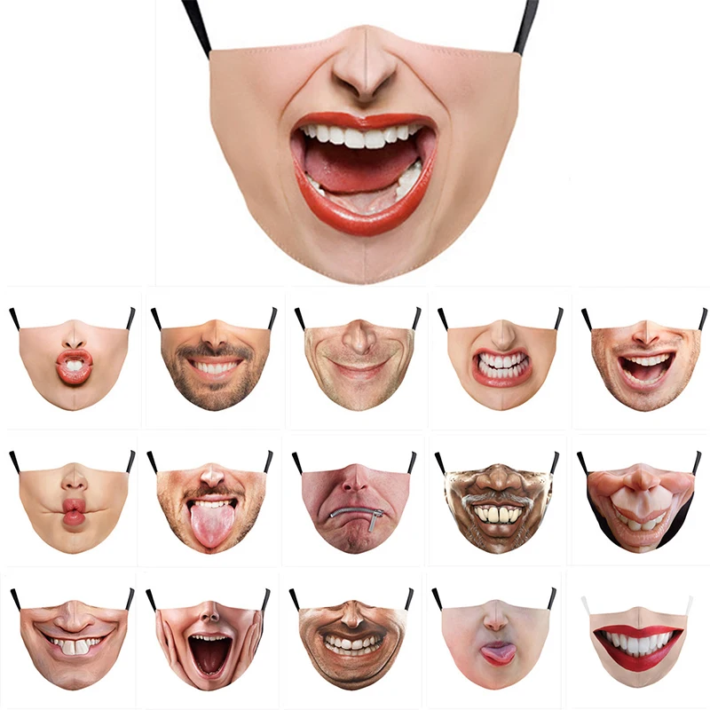 1 шт. забавная хлопковая маска с принтом выражения лица и 5 слойным фильтром