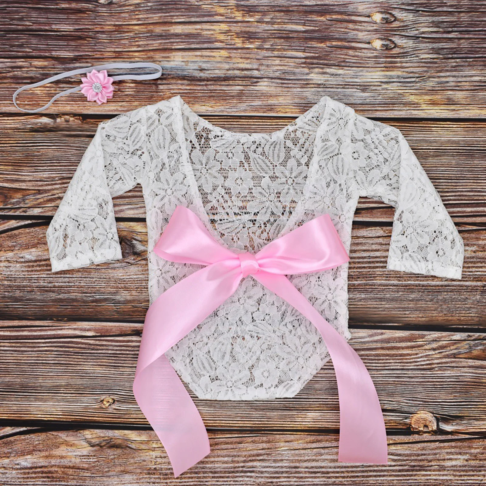 

2pcs/set Newborn Baby Girl Lace Romper & Headband Photography Props Outfits Infant Photo Shoot Clothes