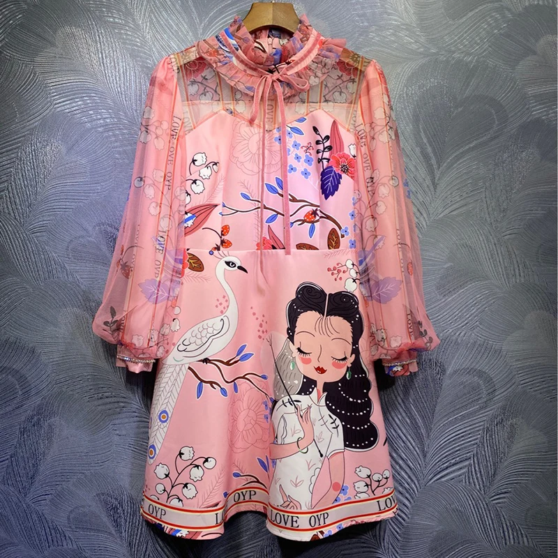 

Seifrmann Women Summer Fashion Runway Party A-Line Dress Lantern Sleeve Bow Animal Printed Ladies High Waist Midi Dresses 2021