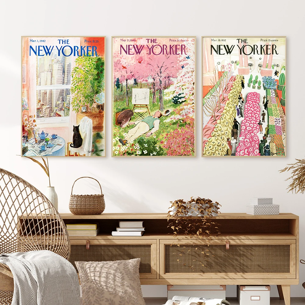 

Чехол для журнала New Yorker, плакат от sempe, кот, мультфильмы, абстрактная винтажная печать, Настенная картина в стиле ретро, Картина на холсте, до...