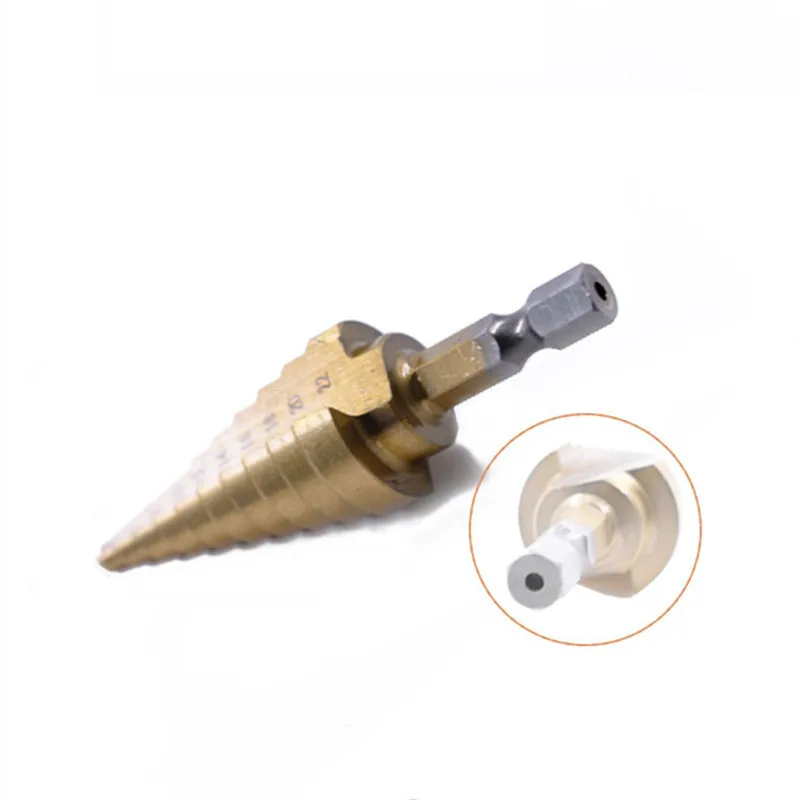 

Titanium Step Drill Bit Cone Cutting Tools Steel Woodworking 10 Step 4-22mm Metal Drilling Set