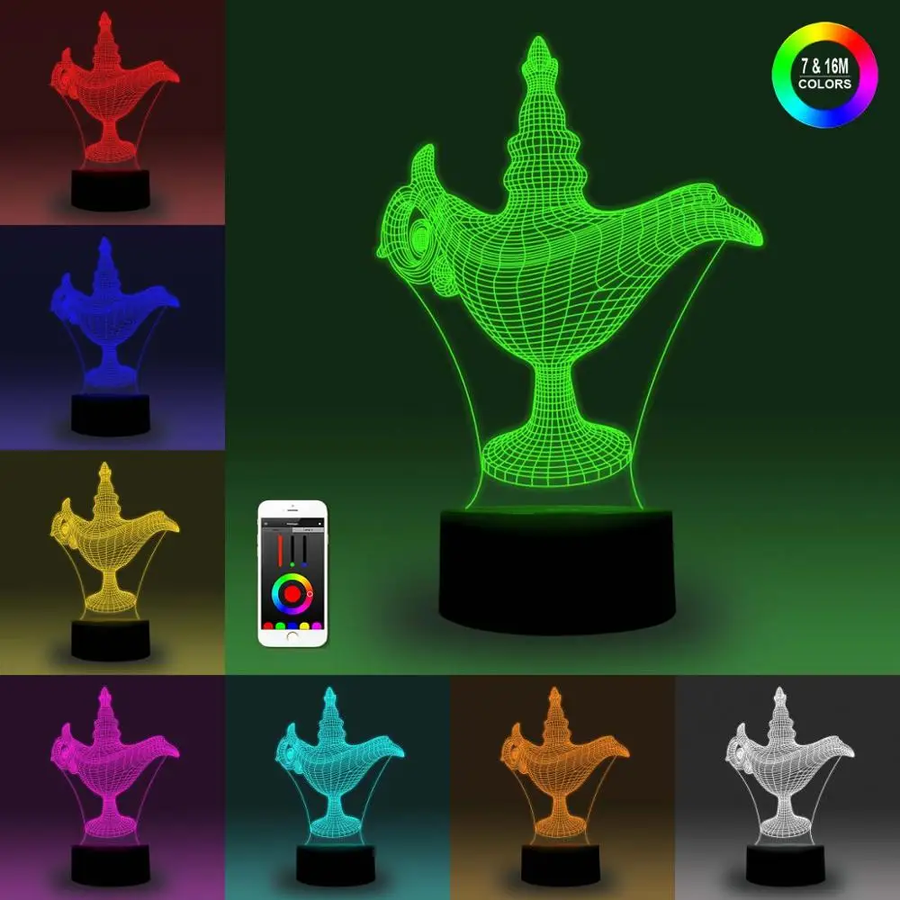 NiteApps 3D Аладдин волшебная лампа ночник настольная Иллюзия украшение лампа подарок на день рождения приложение/сенсорное управление