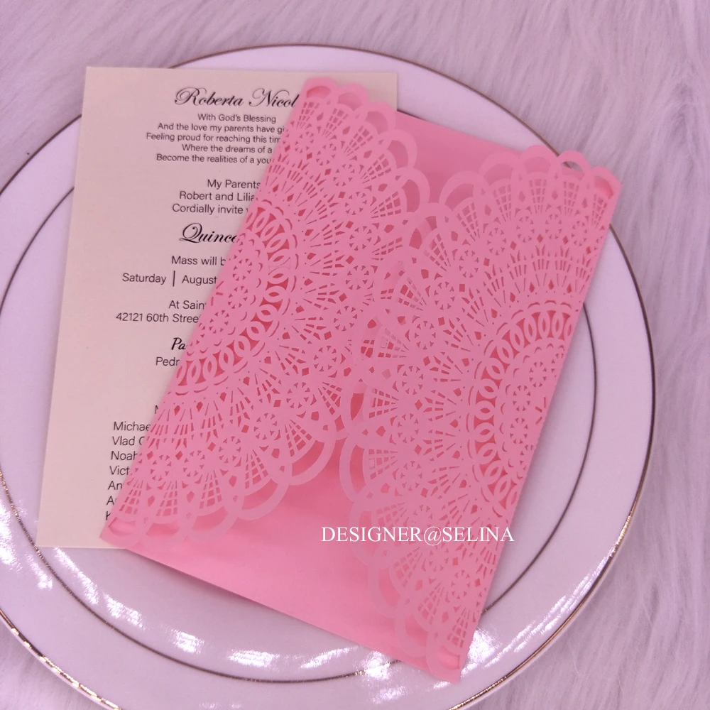 50 шт розовые персонализированные свадебные приглашения с лазерной гравировкой