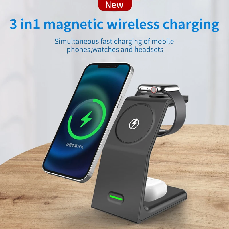 

Магнитное Беспроводное зарядное устройство 3 в 1 для iPhone 12 pro max 12, мини-станция для быстрой зарядки для Airpods iWatch 6 5, беспроводное зарядное устр...