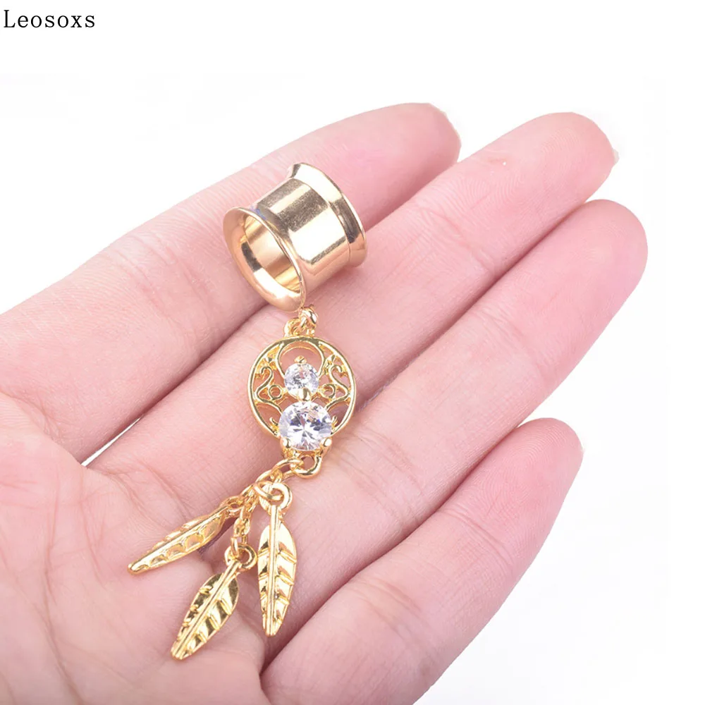 

Leosoxs New product pendant inner tooth double trumpet ear extension retro dream catcher tassel ear extension golden auricle