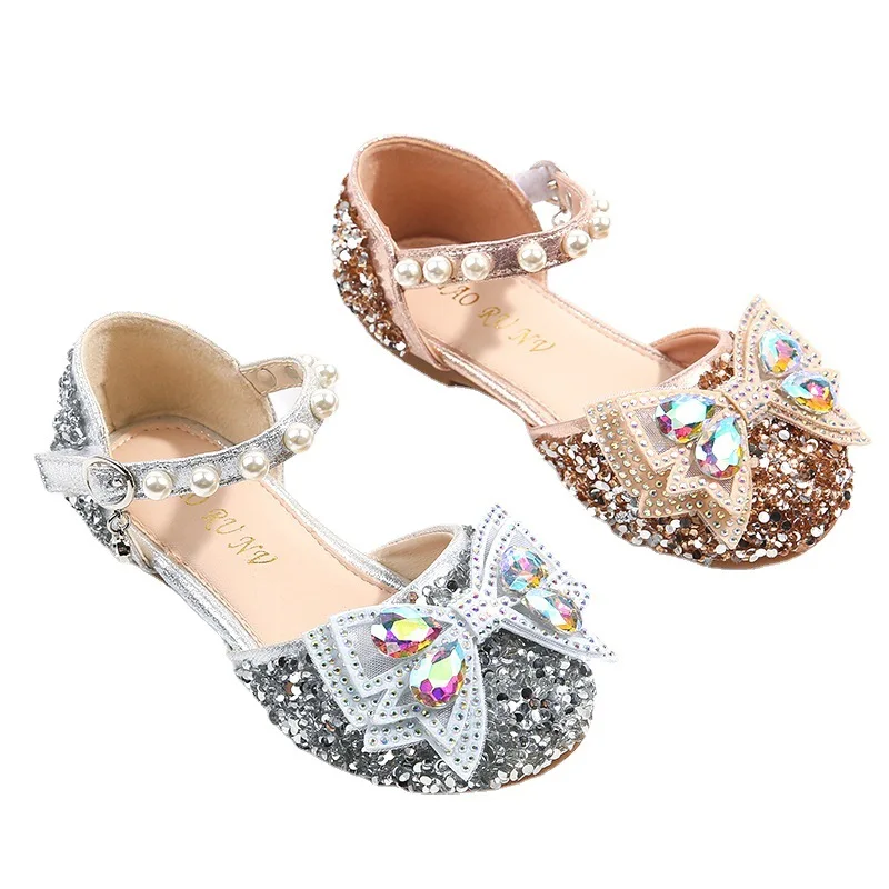 

Princess Kids Leather Shoes For Girls Casual Glitter Children Flats Heel Girls Shoes Butterfly Knot Sandals Sandals For The Girl