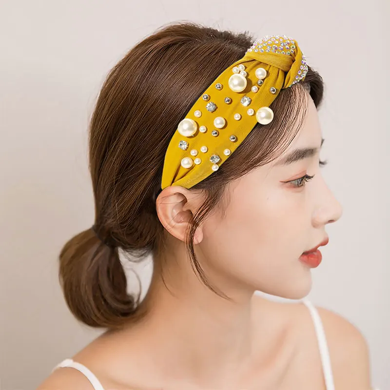 

Handmade Pearls Hairband Luxury Hair Hoop Turban Simulated Pearl Rhinestone Head Hoop Baroque Style Headband Hair Accessories