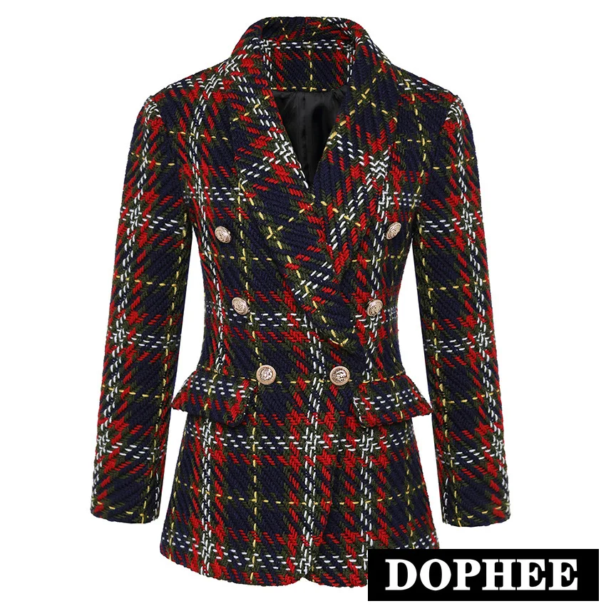 Женская твидовая куртка с золотыми пуговицами шерстяная пальто Осень зима