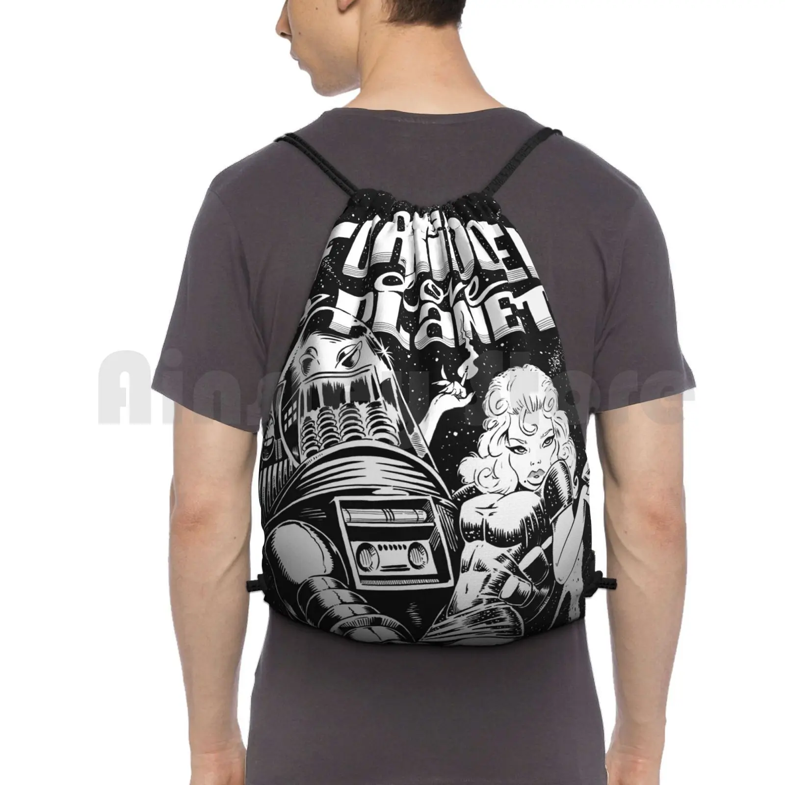 

Forbidden Love Planet Backpack Drawstring Bag Riding Climbing Gym Bag Sci Fi Science Fiction Anne Francis Robby The Robot
