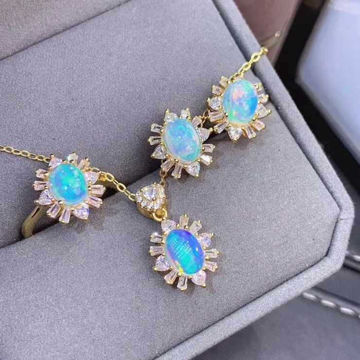 

opal Natural Opal jewelry set Natural Real Opal 925 sterling silver 1pc pendant,1pc ring,2pcs Earring
