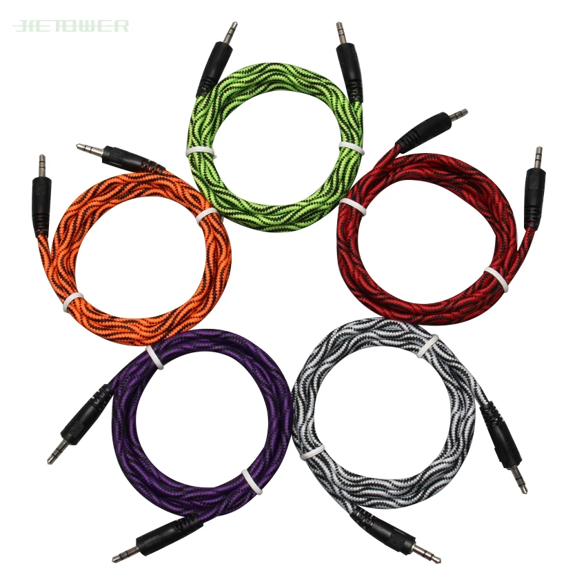 

1.5m Nylon Jack Aux Cable 3.5 mm to 3.5mm Audio Cable Male to Male Kabel Gold Plug Car Aux Cord for iphone Samsung xiaomi 50pcs