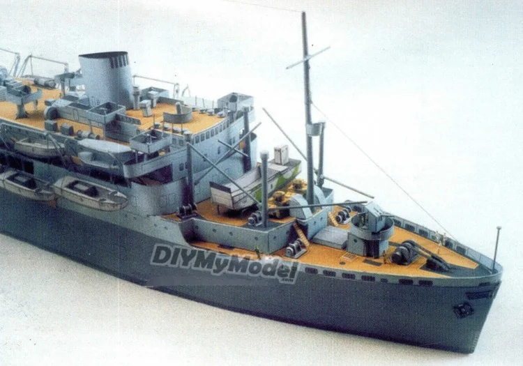 DIYMyModeI-Barco de transporte Husky, 5 barcos de aterrizaje, flota de aterrizaje de Sicily, Kit de modelos de papel, rompecabezas de juguete hechos a mano, 1:400-4