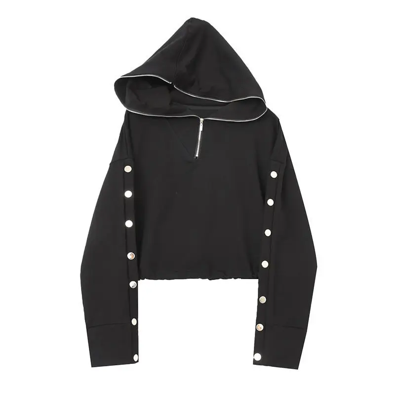 

Black Pullover Hooded Sweatshirt Women's Baggy Top Casual Multifunctional Jogger Sweatshirt Coat Harajuku Korean Version Y2k Top