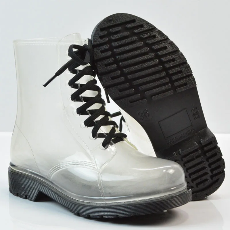 Gtime Women Rain Boots Lady Lace Up Waterproof Shoes Woman Transparent Candy Colors Ankle Botas Outdoor chaussures femme SG8 | Обувь