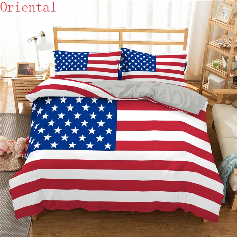 

3D American Flag Printed Bedding Set King Size Geometric Duvet Cover Home Textiles Bedclothes 2/3pcs Microfiber