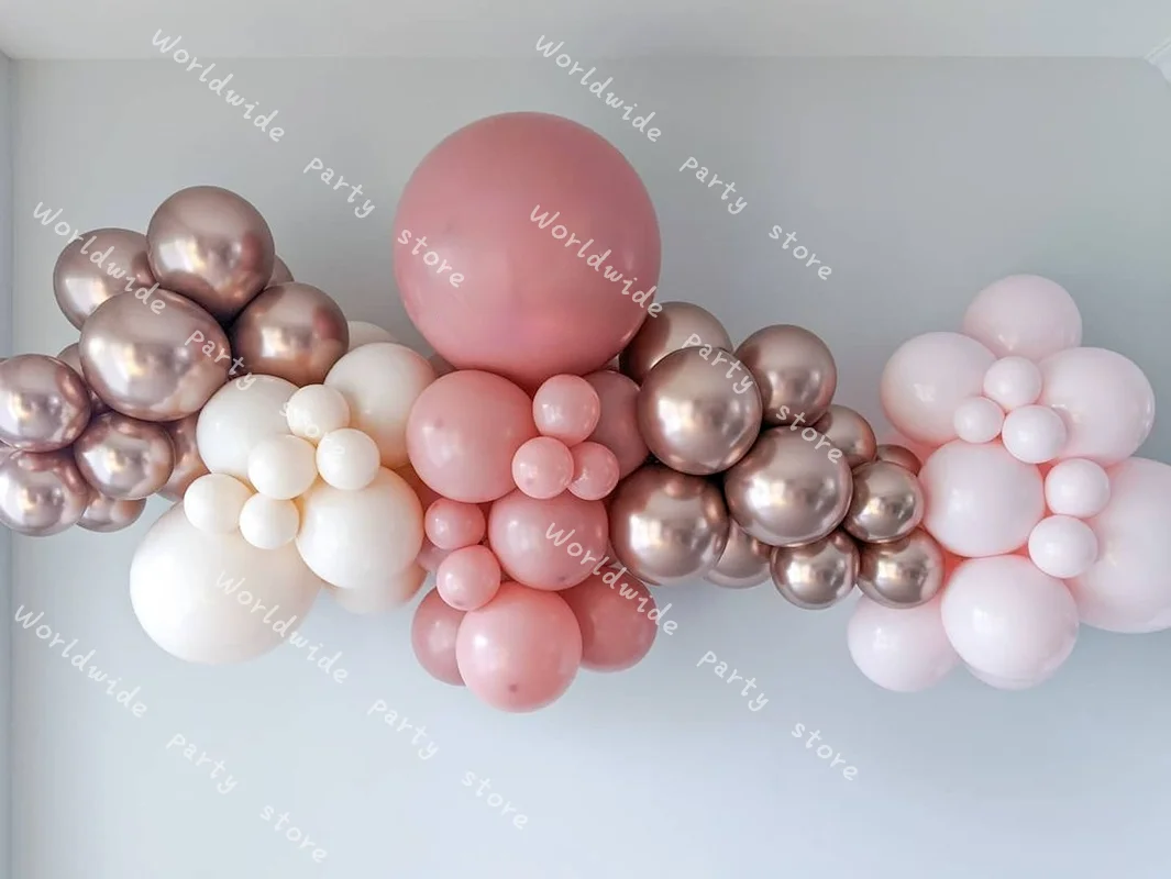 

Металлическая розовая Золотая гирлянда в стиле «сделай сам» для дня рождения, с кремом, персиковым шаром, в стиле ретро, розовое украшение, с...