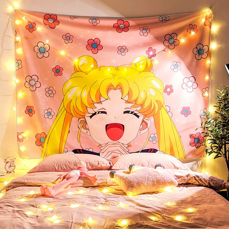Милый розовый гобелен в стиле аниме для девочек на стену украшение спальни