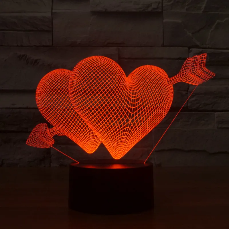 Romantic LED Night Light 3D Illusion Heart Shape Table Desk Lamp 7 Colors Changing Home Bedroom Decor Wife Gift | Освещение