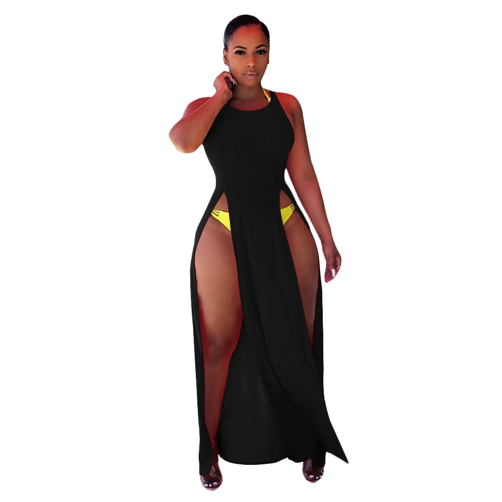 

Women Dress 2021 Summer New Fashion Women's Sexy Split Solid Color Dress Vestido Feminino O-Neck Tank Dresses Woman Donsignet