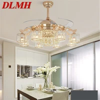 dlmh ceiling fan lights luxury crystal lamp remote control without blade modern gold for home dining room