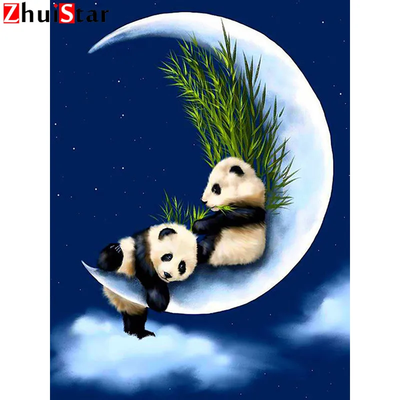 Алмазная живопись 5d квадратная мозаика с пандой и луной распродажа аксессуары