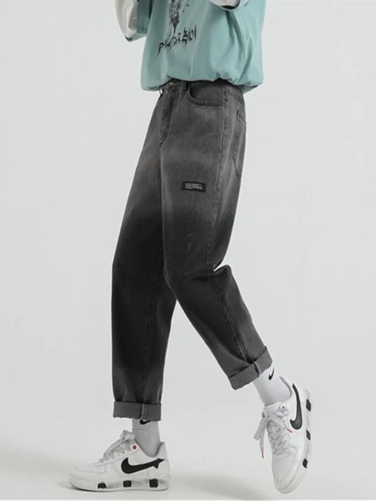 

Fashion Men Jeans Loose Straight Full Length Denim Pants Casual Streetwear Baggy Jeans Black Light Blue Men Clothing DS501053