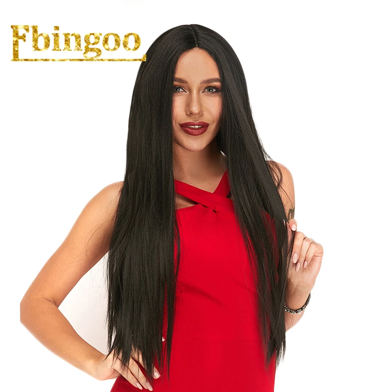 Black Ebingoo черный оранжевый розовый фиолетовый желтый парик длинные прямые Futura синтетические парики на кружеве для женщин Peruca средняя часть 26 дюймов - Цвет: Black