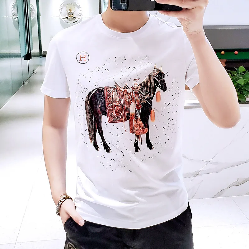 

2021 Animal Printed T Shirt Men Summer Clothing Fashion Streetwear O Neck Short Sleeve T-shirt Slim Fit Man Camiseta Masculina