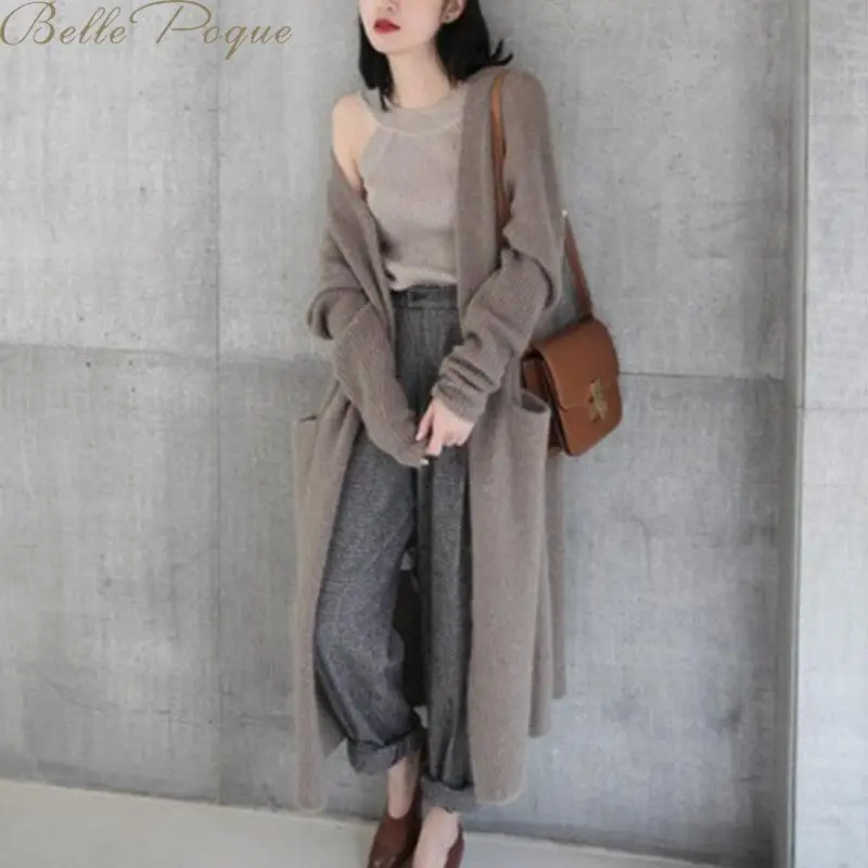 Belle Poque винтажные вязаные свитера для женщин мохер длинный кардиган женский