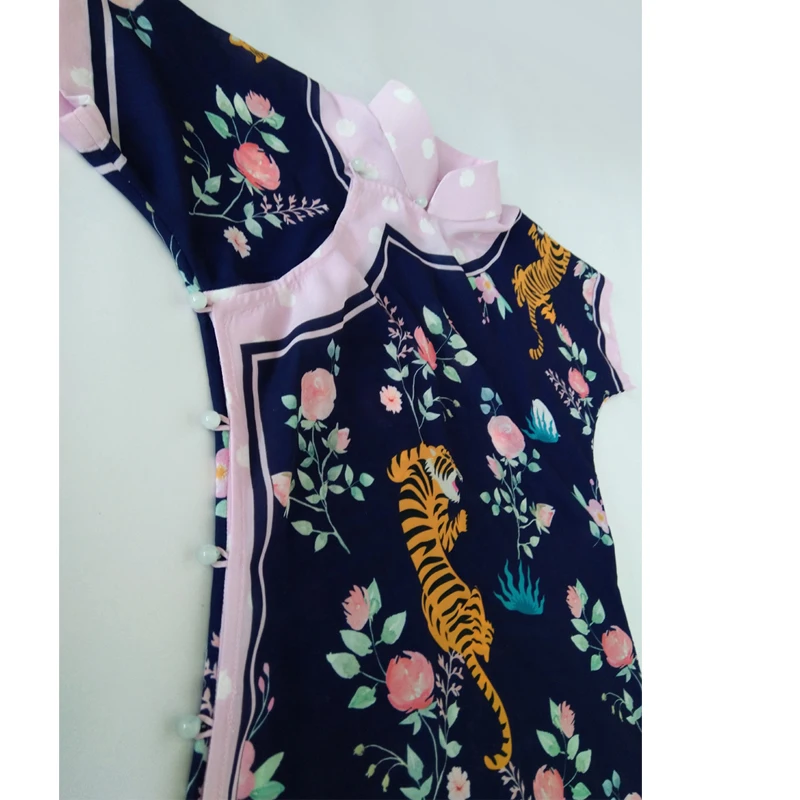 Китайское платье Qipao с принтом темного тигра длинная юбка воротником-стойкой