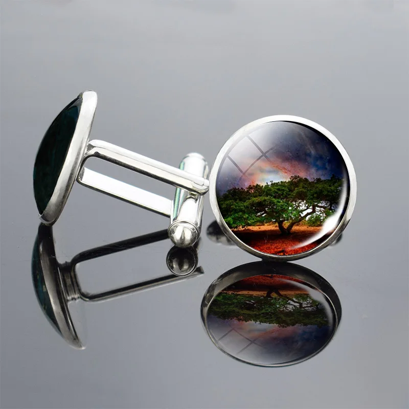 Запонки ручной работы простой дизайн туманность галактика Вселенная земля