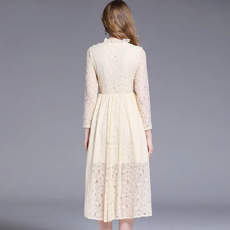 Новинка 2019 весеннее винтажное женское платье кружевное с высокой талией