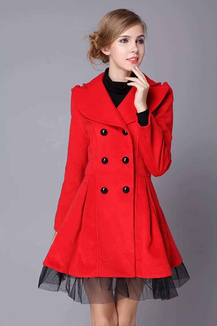 

New autumn winter coat women's tweed coat lapel women's windbreaker medium long double breasted coat