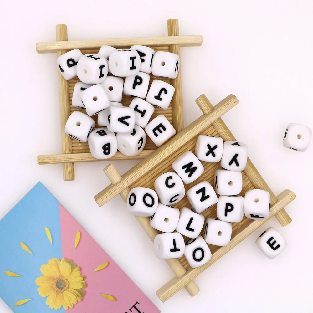 Kovict-Cuentas de silicona del alfabeto ingl&eacute;s para beb&eacute;, mordedor Molar, collar, accesorios, juguetes de enfermer&iacute;a, 10mm, 100/200 Uds.-4