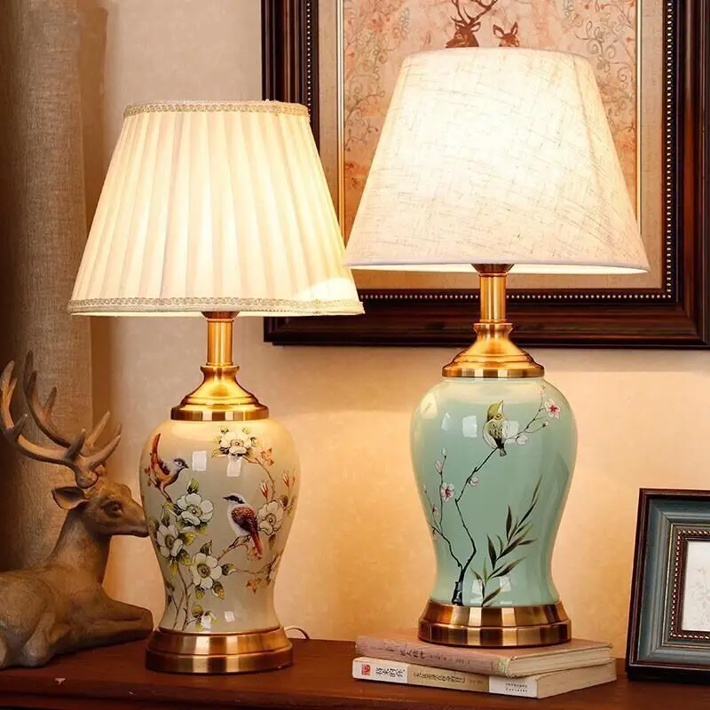 

Керамическая Настольная лампа в китайском стиле, классические лампы для дома, спальни, гостиной, спальни, кабинета, прикроватный светильник
